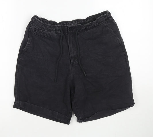 Crocodile Mens Black Cotton Bermuda Shorts Size 32 in L6 in Regular Drawstring