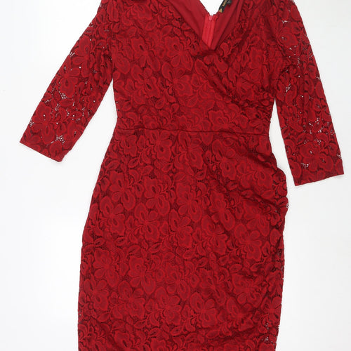 Musol Womens Red Polyester A-Line Size L V-Neck Zip