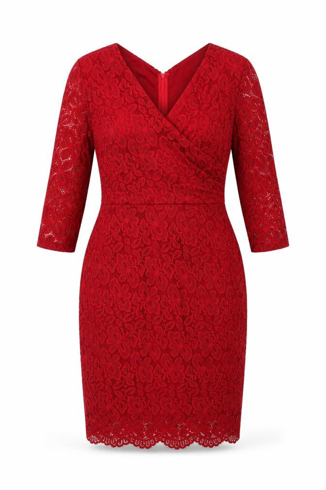Front view of Musol women’s red polyester a-line, size L, v-neck zip