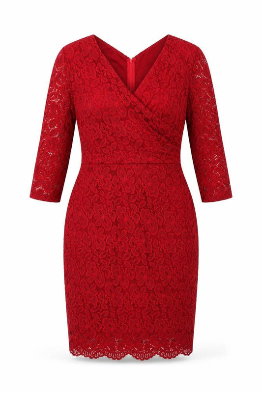 Front view of Musol women’s red polyester a-line, size L, v-neck zip
