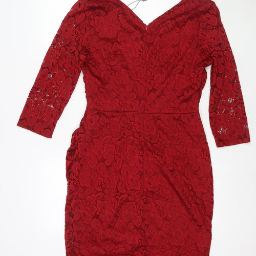 Musol Womens Red Polyester A-Line Size L V-Neck Zip