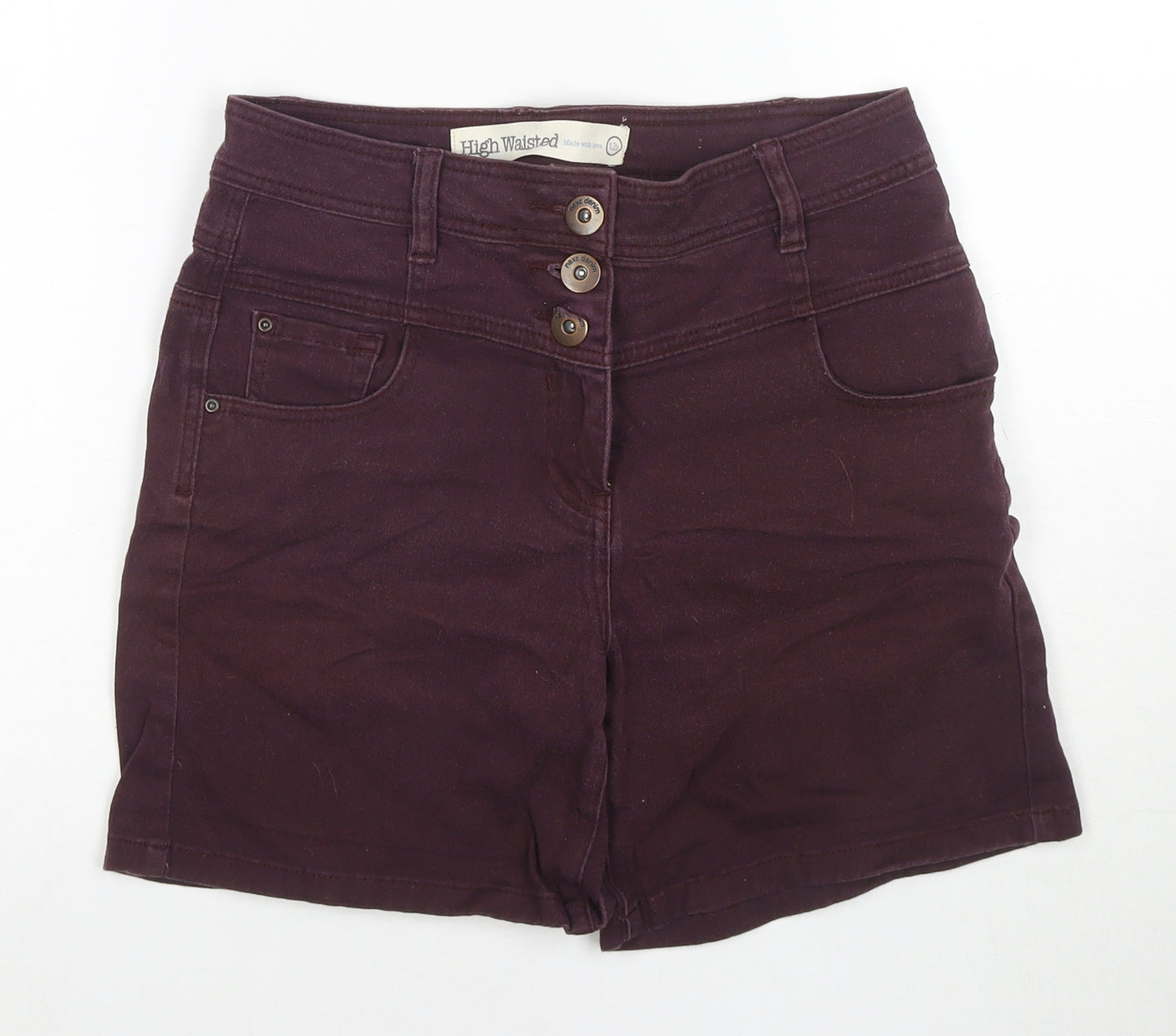 NEXT Womens Purple Cotton Mom Shorts Size 12 L6 in Regular Button