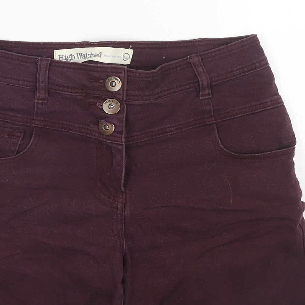 NEXT Womens Purple Cotton Mom Shorts Size 12 L6 in Regular Button