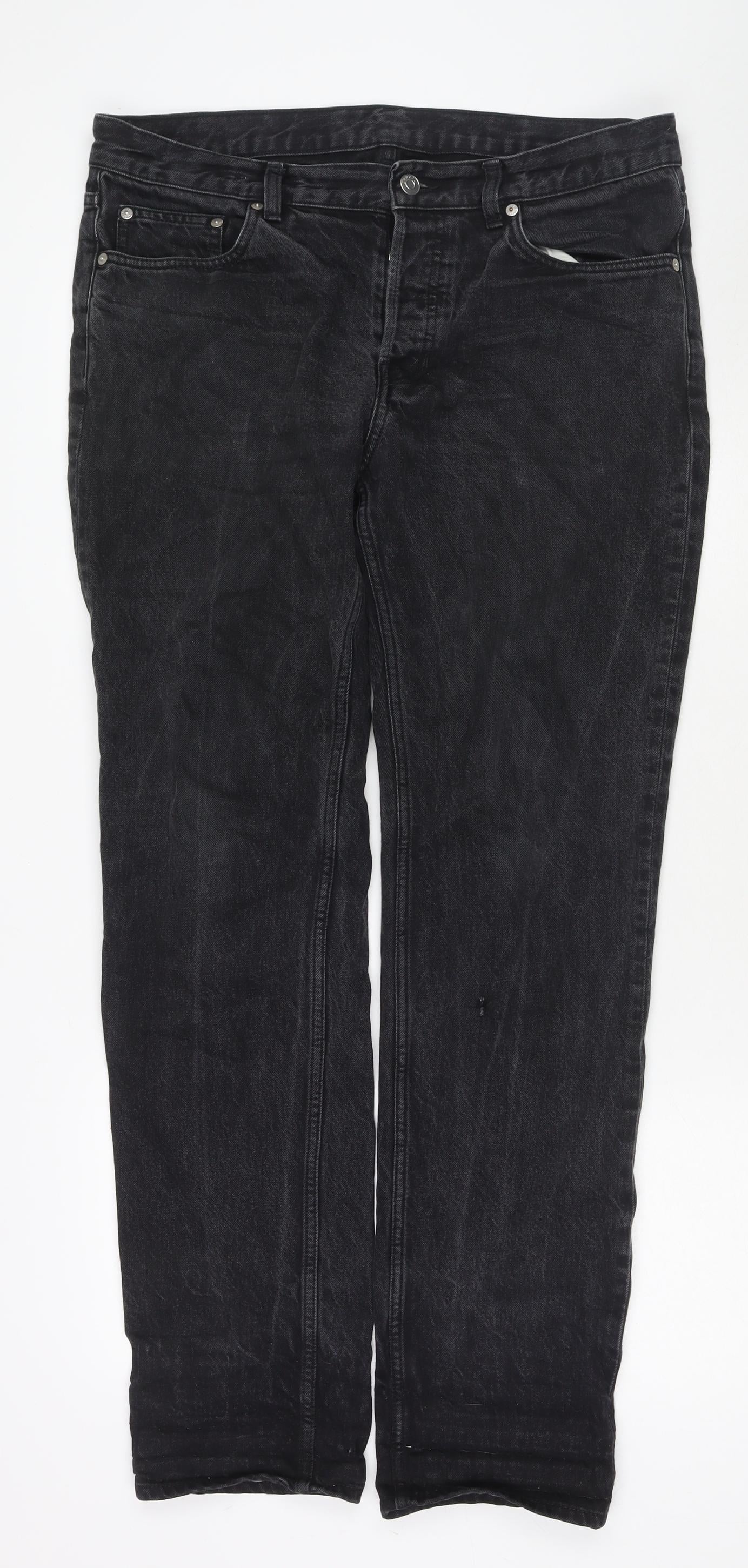 Arket Mens Black Cotton Straight Jeans Size 33 in L30 in Regular Zip