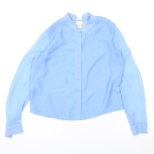 H&M Womens Blue Polyester Basic Button-Up Size 6 Collared