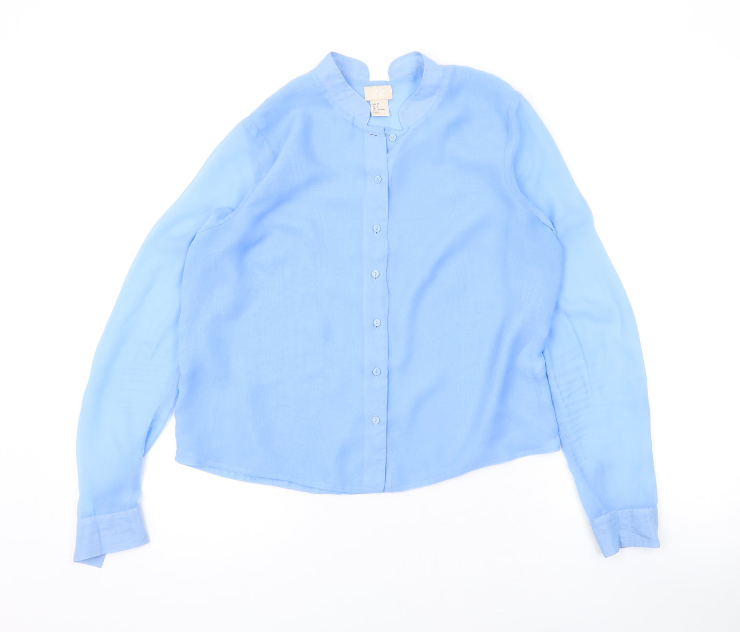 H&M Womens Blue Polyester Basic Button-Up Size 6 Collared