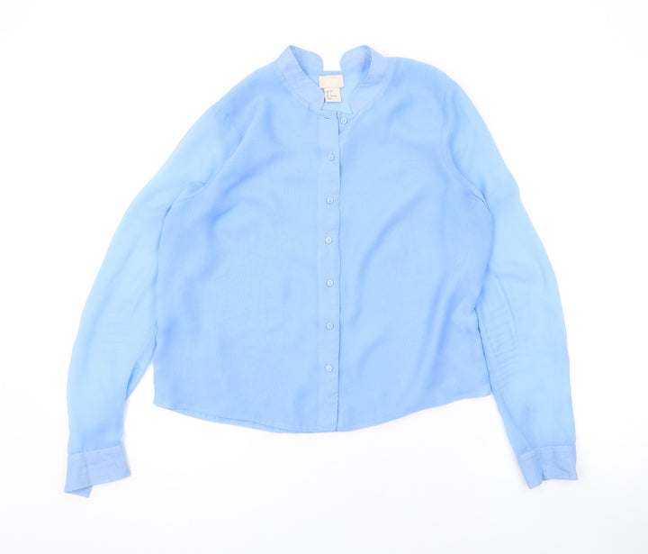 H&M Womens Blue Polyester Basic Button-Up Size 6 Collared