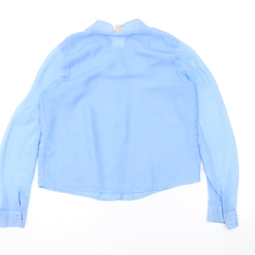 H&M Womens Blue Polyester Basic Button-Up Size 6 Collared
