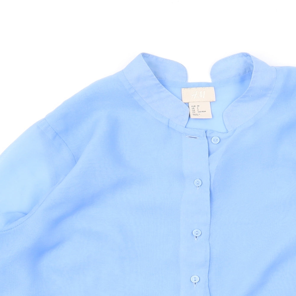 H&M Womens Blue Polyester Basic Button-Up Size 6 Collared