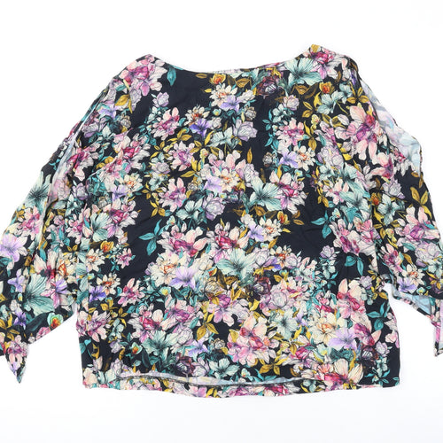 H&M Womens Black Floral Viscose Basic Blouse Size 10 Round Neck