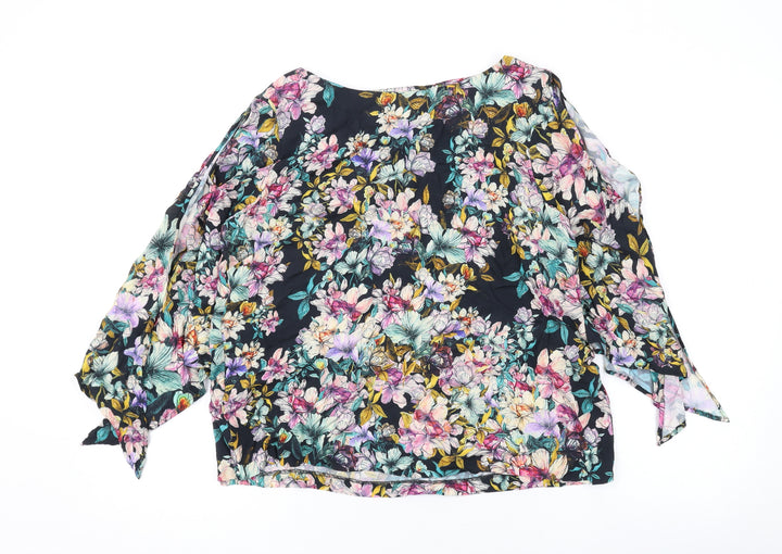 H&M Womens Black Floral Viscose Basic Blouse Size 10 Round Neck
