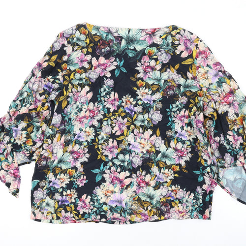H&M Womens Black Floral Viscose Basic Blouse Size 10 Round Neck