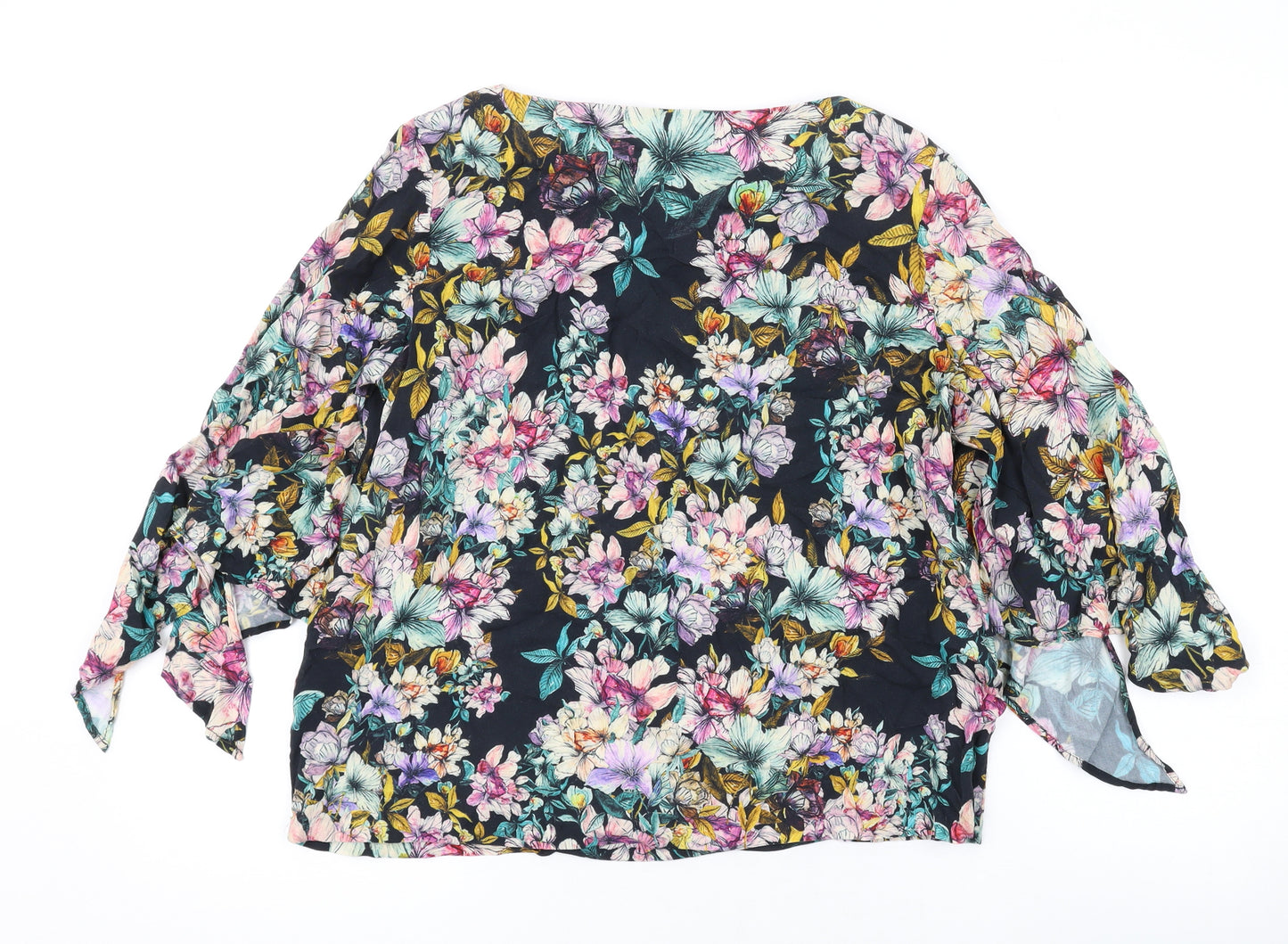 H&M Womens Black Floral Viscose Basic Blouse Size 10 Round Neck