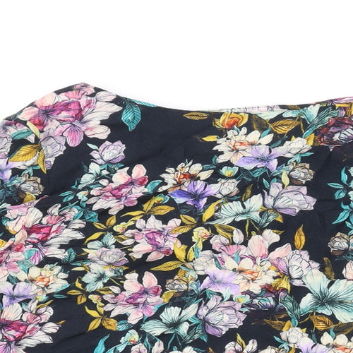 H&M Womens Black Floral Viscose Basic Blouse Size 10 Round Neck