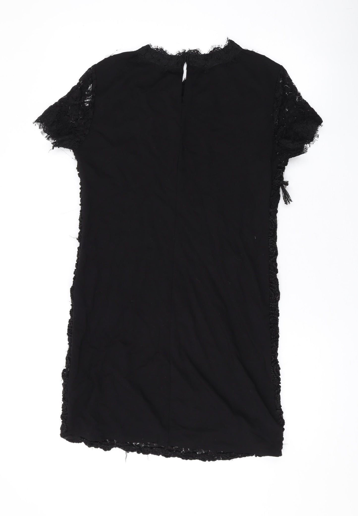 Zara Womens Black Viscose T-Shirt Dress Size M Round Neck Button - Lace