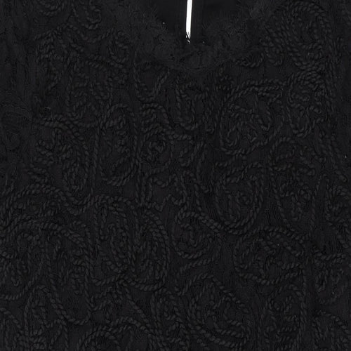 Zara Womens Black Viscose T-Shirt Dress Size M Round Neck Button - Lace