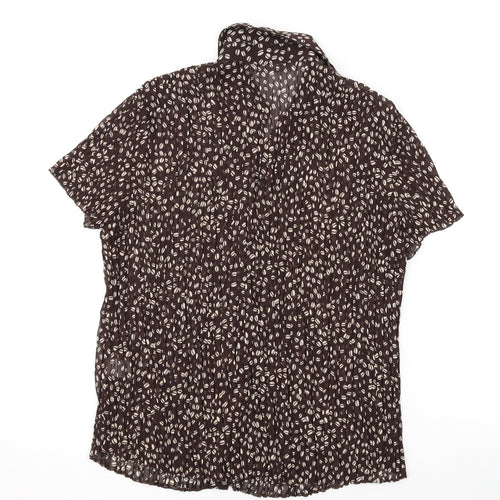 Epilogue Womens Brown Geometric Polyester Basic Blouse Size 16 Collared