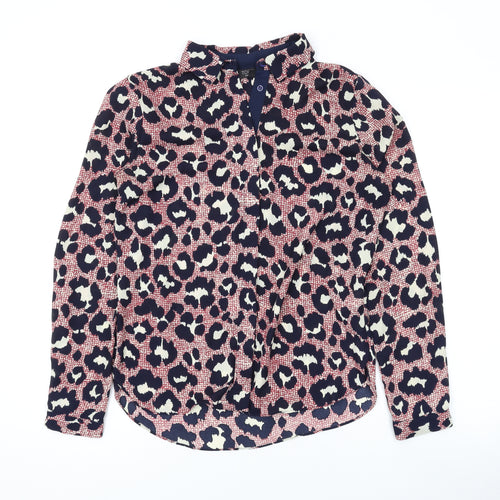 Topshop Womens Red Animal Print Polyester Basic Button-Up Size 10 Collared
