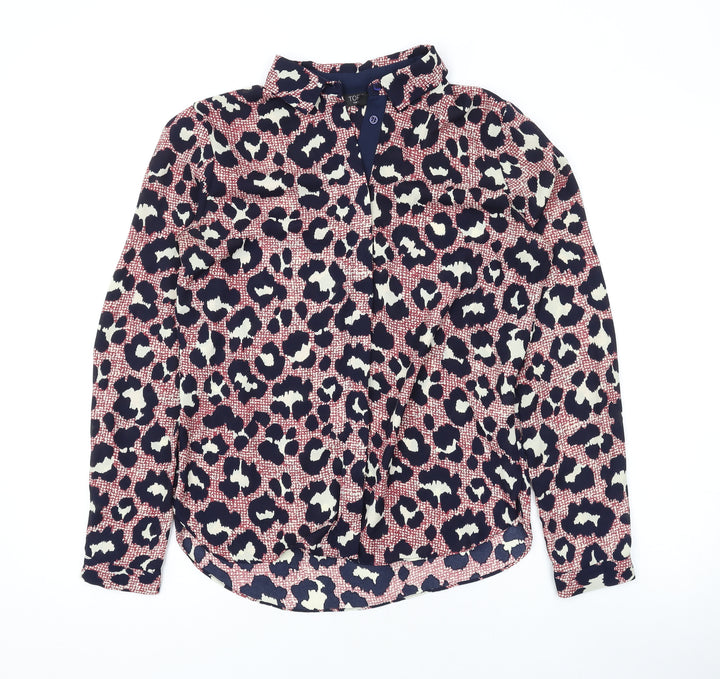Topshop Womens Red Animal Print Polyester Basic Button-Up Size 10 Collared