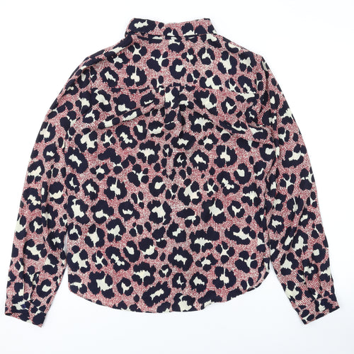 Topshop Womens Red Animal Print Polyester Basic Button-Up Size 10 Collared