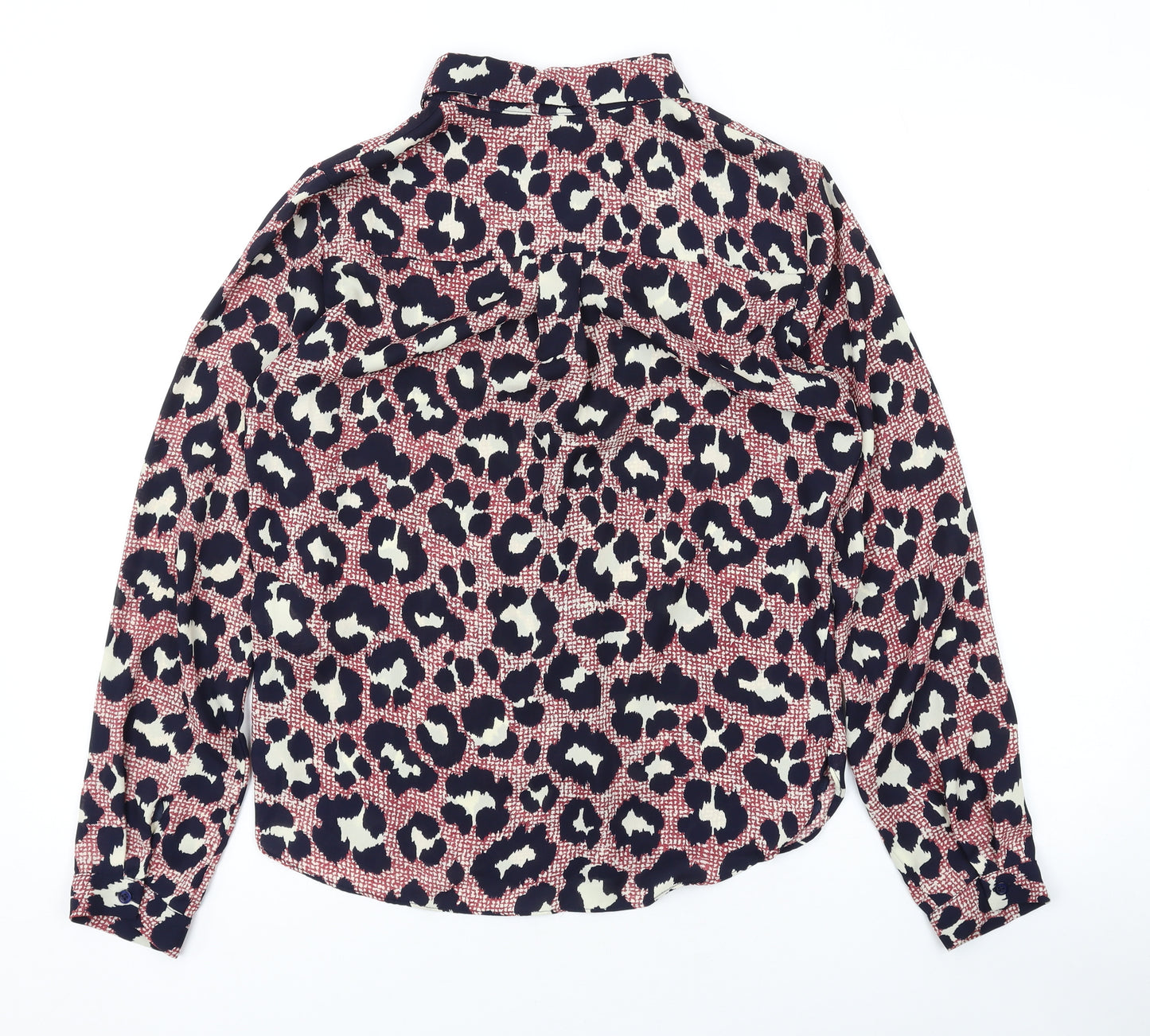 Topshop Womens Red Animal Print Polyester Basic Button-Up Size 10 Collared