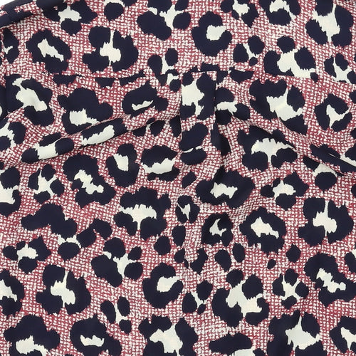 Topshop Womens Red Animal Print Polyester Basic Button-Up Size 10 Collared