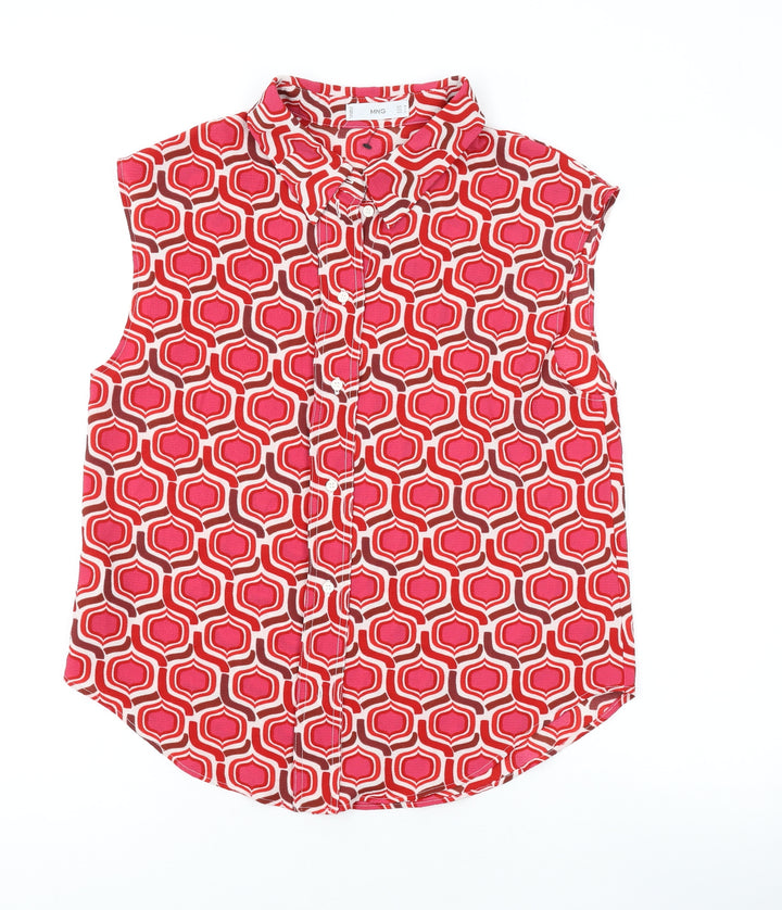 Mango Womens Pink Geometric Polyester Basic Blouse Size M Collared