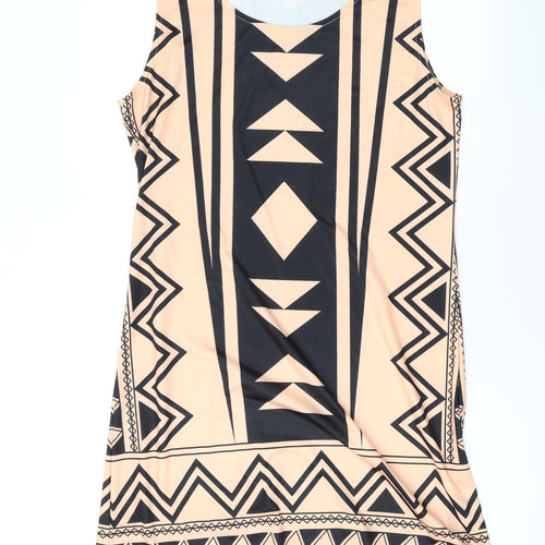 Yoins Womens Orange Geometric Polyester Tank Dress Size 12 Scoop Neck Pullover