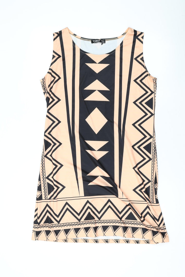 Yoins Womens Orange Geometric Polyester Tank Dress Size 12 Scoop Neck Pullover
