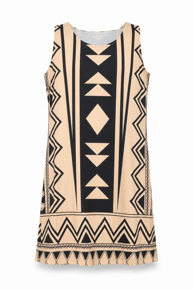 Front view of Yoins women’s orange geometric polyester tank dress, size UK 12, scoop neck pullover