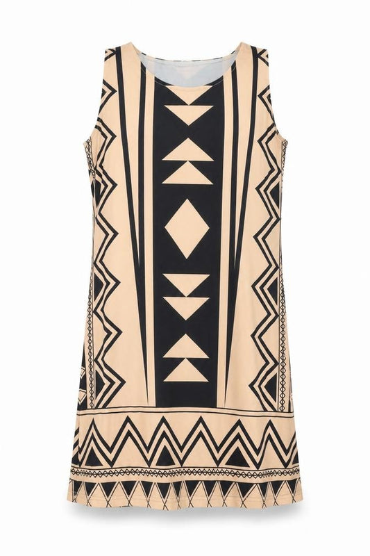 Front view of Yoins women’s orange geometric polyester tank dress, size UK 12, scoop neck pullover