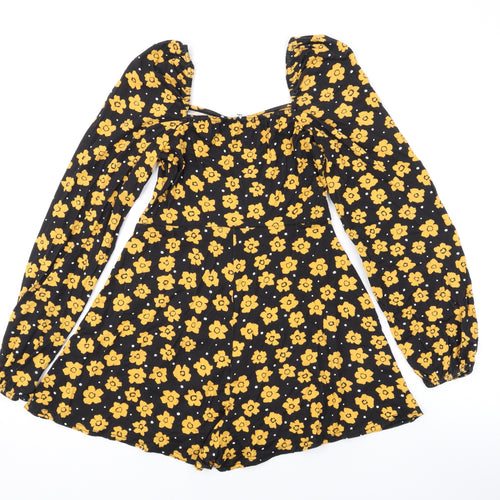 Boohoo Womens Black Flecked Vinyl Playsuit One-Piece Size 8 Pullover