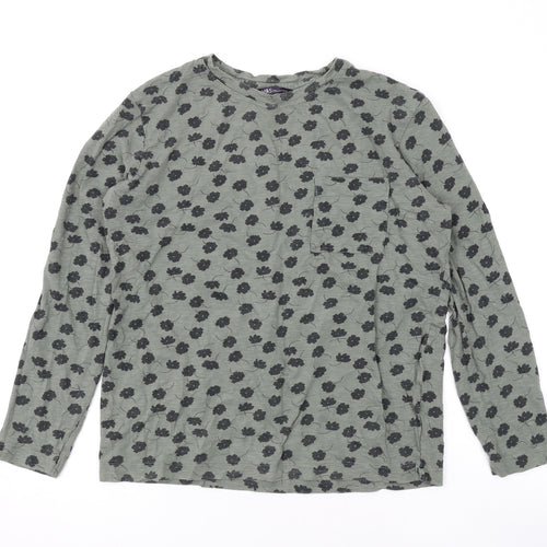 Marks and Spencer Womens Green Floral Cotton Basic Blouse Size 8 Round Neck