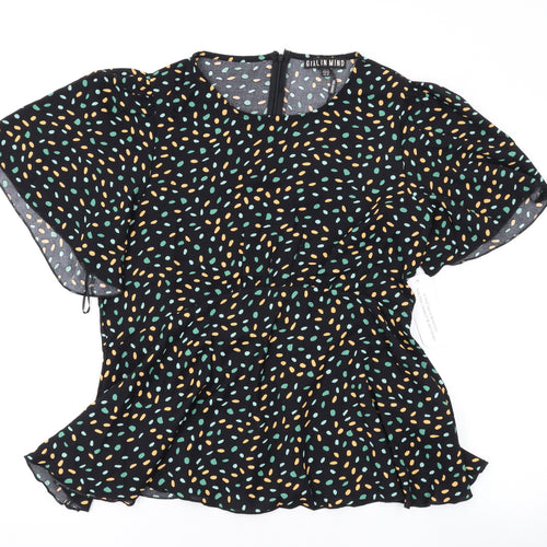 Girl in Mind Womens Black Geometric Polyester Basic Blouse Size 14 Round Neck