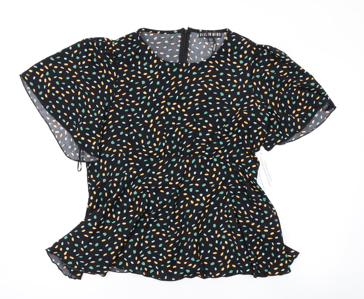 Girl in Mind Womens Black Geometric Polyester Basic Blouse Size 14 Round Neck