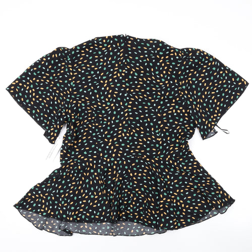 Girl in Mind Womens Black Geometric Polyester Basic Blouse Size 14 Round Neck