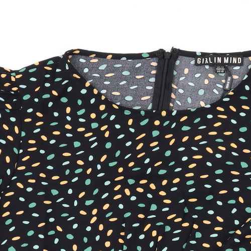Girl in Mind Womens Black Geometric Polyester Basic Blouse Size 14 Round Neck