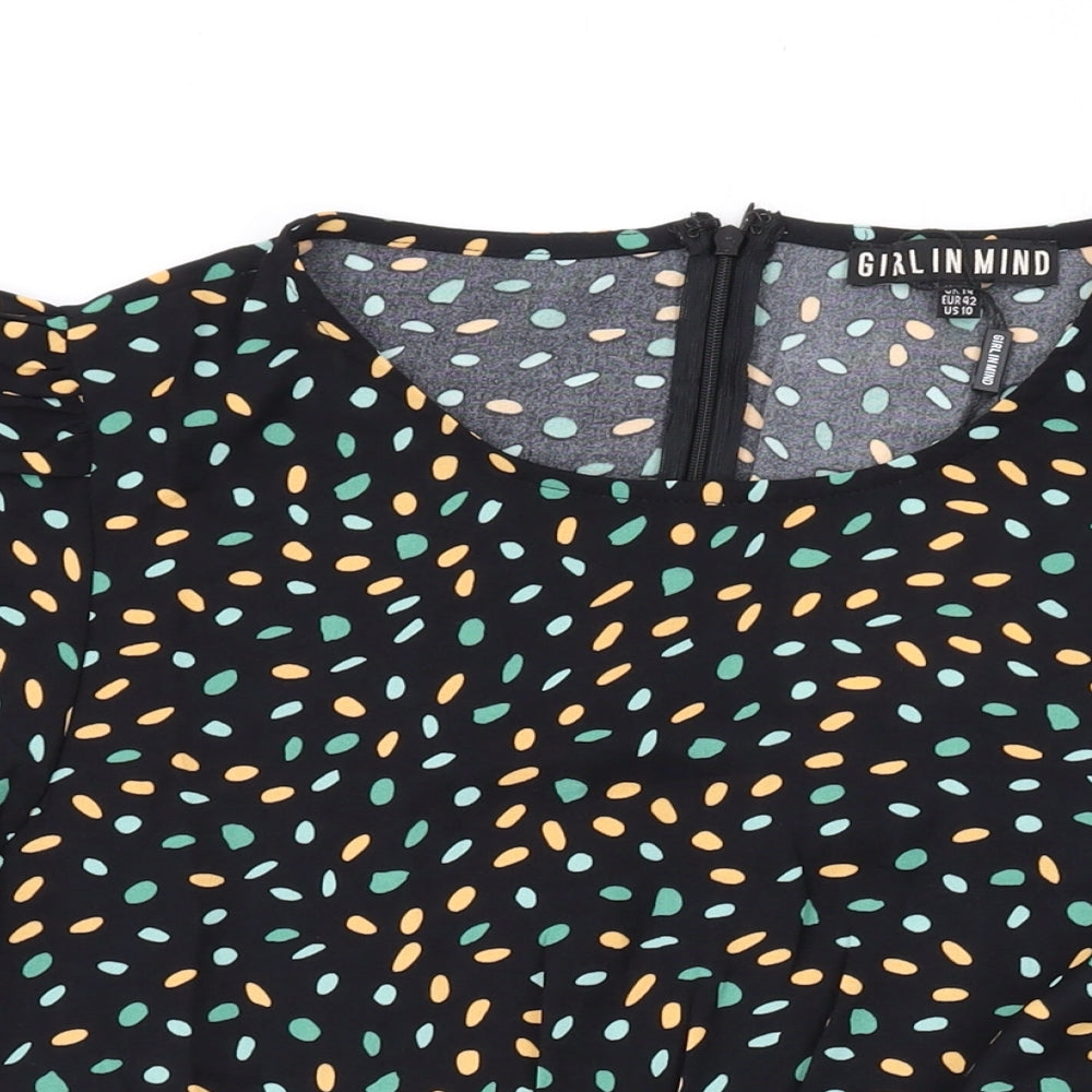 Girl in Mind Womens Black Geometric Polyester Basic Blouse Size 14 Round Neck