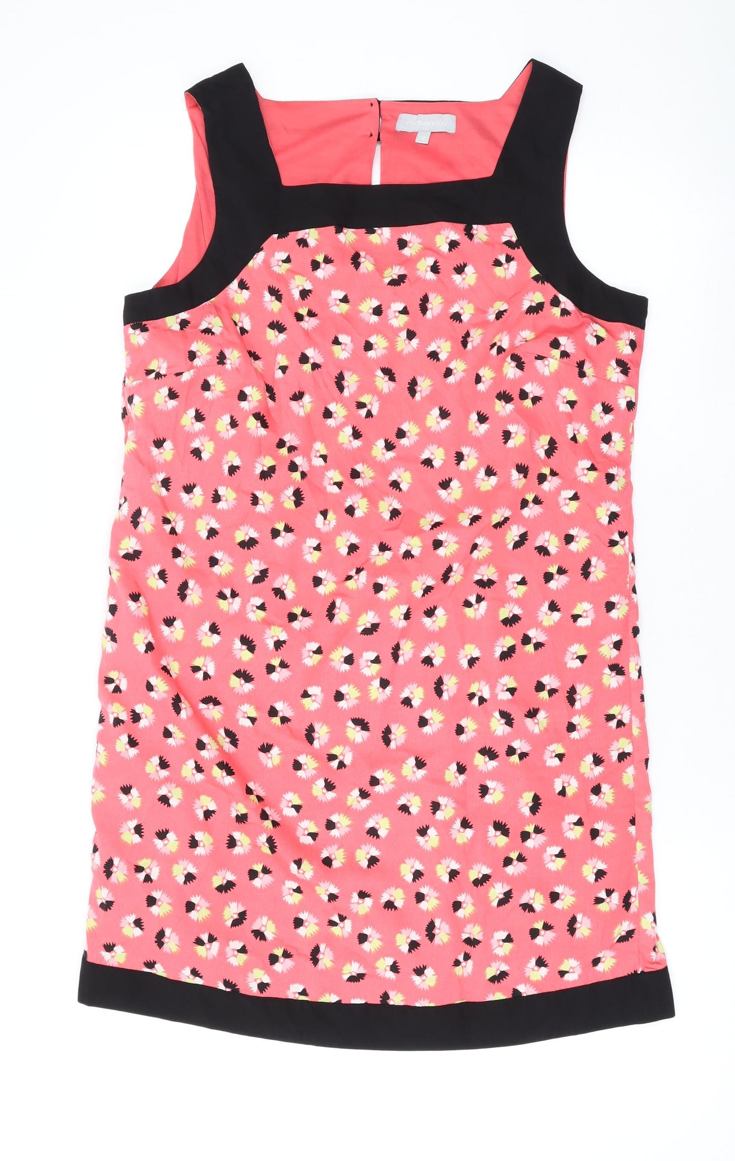 Red Herring Womens Pink Geometric Polyester A-Line Size 12 Square Neck Button