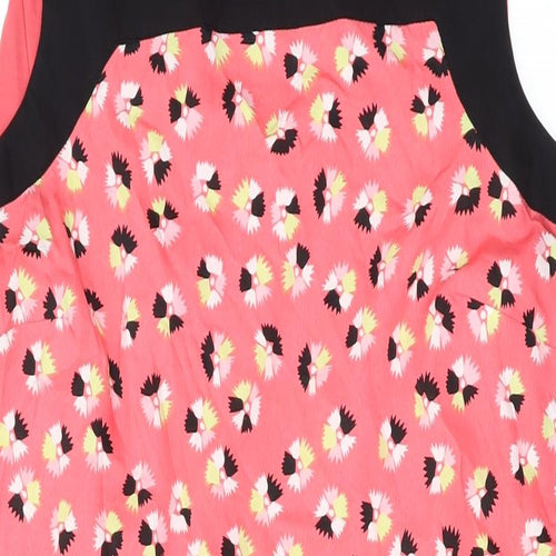 Red Herring Womens Pink Geometric Polyester A-Line Size 12 Square Neck Button