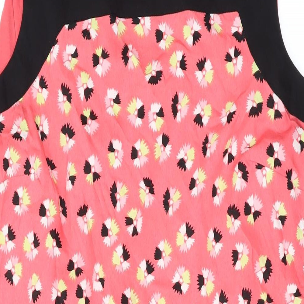Red Herring Womens Pink Geometric Polyester A-Line Size 12 Square Neck Button