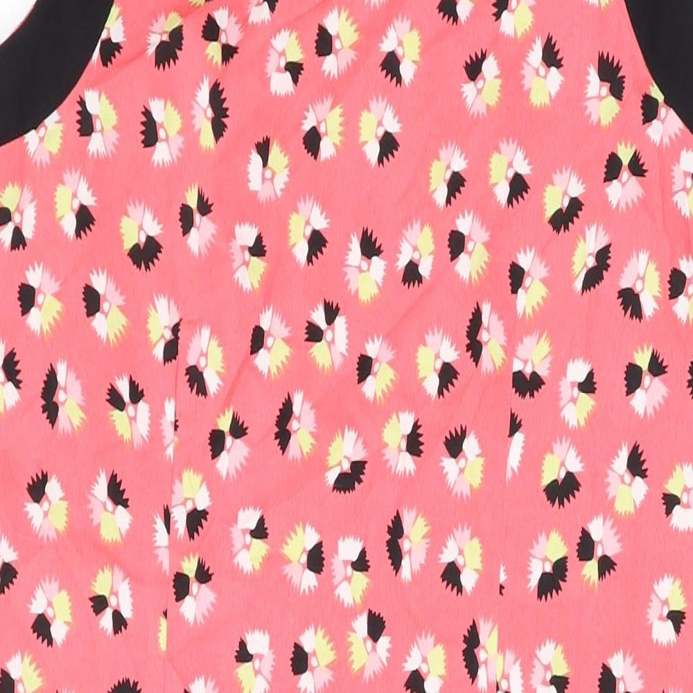 Red Herring Womens Pink Geometric Polyester A-Line Size 12 Square Neck Button