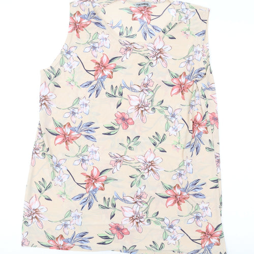 Yue Sheng Womens Pink Floral Polyester Basic Tank Size XL Scoop Neck