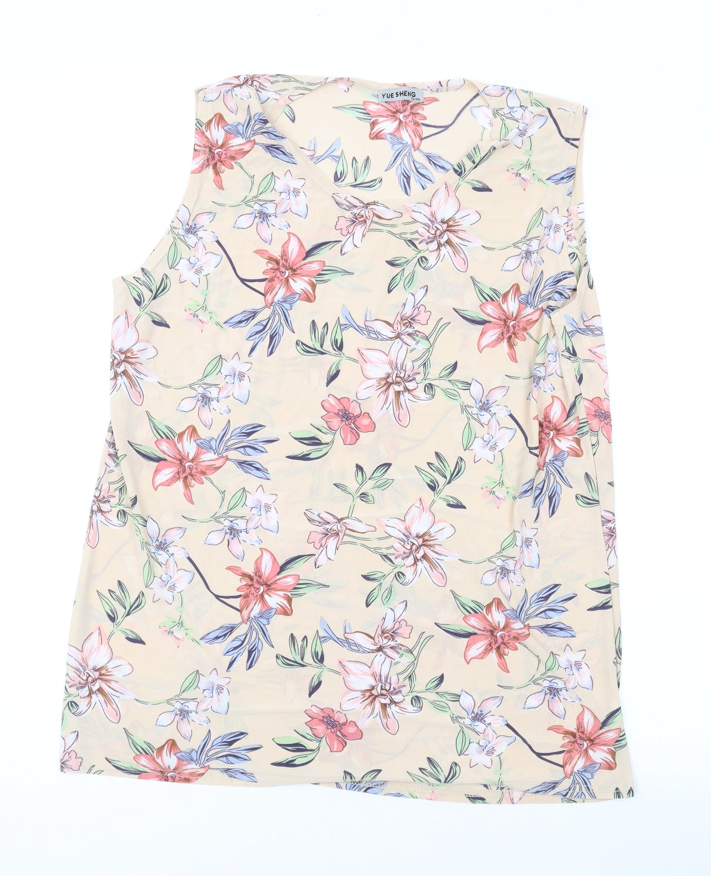 Yue Sheng Womens Pink Floral Polyester Basic Tank Size XL Scoop Neck