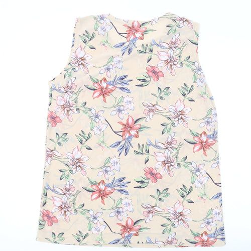Yue Sheng Womens Pink Floral Polyester Basic Tank Size XL Scoop Neck
