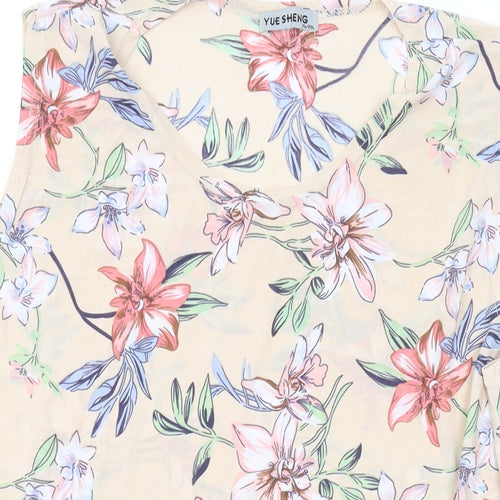 Yue Sheng Womens Pink Floral Polyester Basic Tank Size XL Scoop Neck