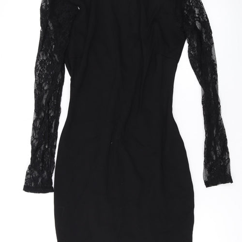 Zara Womens Black Polyester Bodycon Size M Round Neck Pullover - Lace Detail
