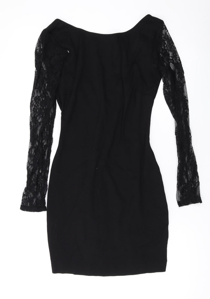 Zara Womens Black Polyester Bodycon Size M Round Neck Pullover - Lace Detail