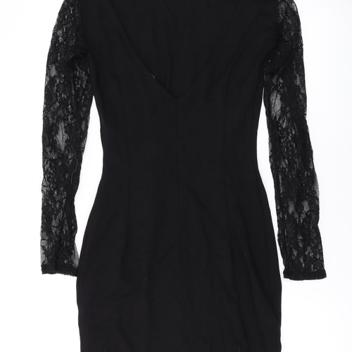 Zara Womens Black Polyester Bodycon Size M Round Neck Pullover - Lace Detail