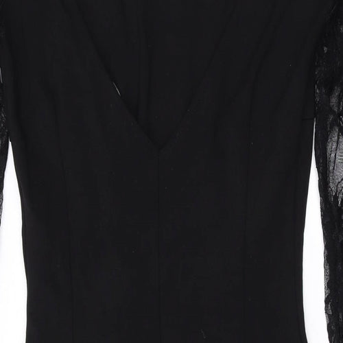 Zara Womens Black Polyester Bodycon Size M Round Neck Pullover - Lace Detail